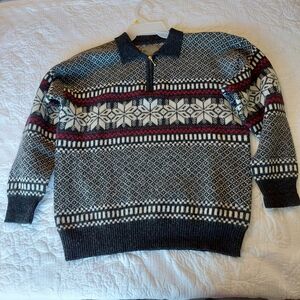 VTG 100% Wool SZ Med 1/4 Zip Nordic Winter Snowflake Ski Y2K Squaw Valley
